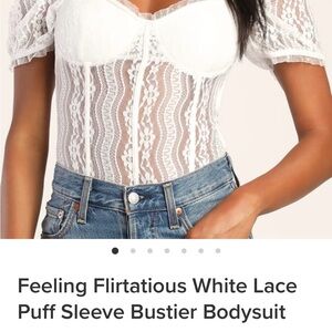 White lace puff sleeve bustier bodysuit by Lulus